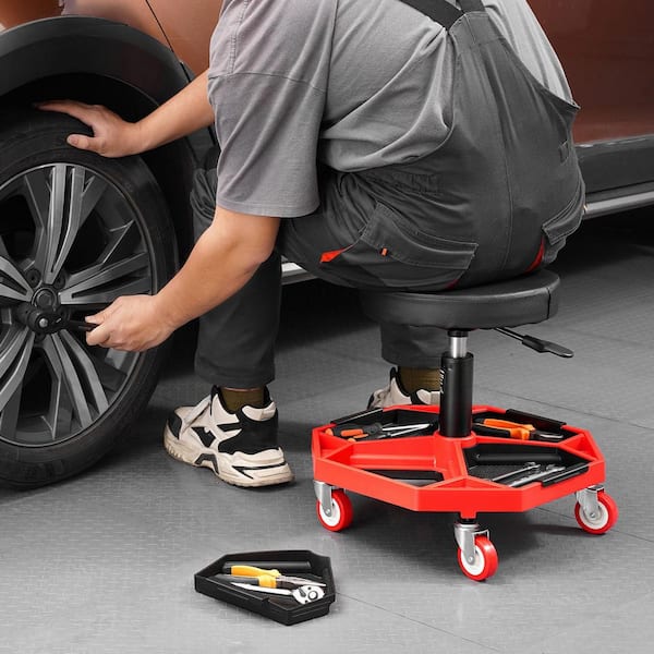 Rolling Mechanic Stool with Wheels, 300 lbs. Capacity Garage Seat/Work Stool, Adjustable Height (16.5-21.7 in. )
