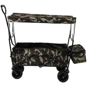 Capacity 4 cu. ft. Foldable Fabric Garden Cart Utility Kids Wagon with Canopy Beach Cart with Big Wheels for Sand