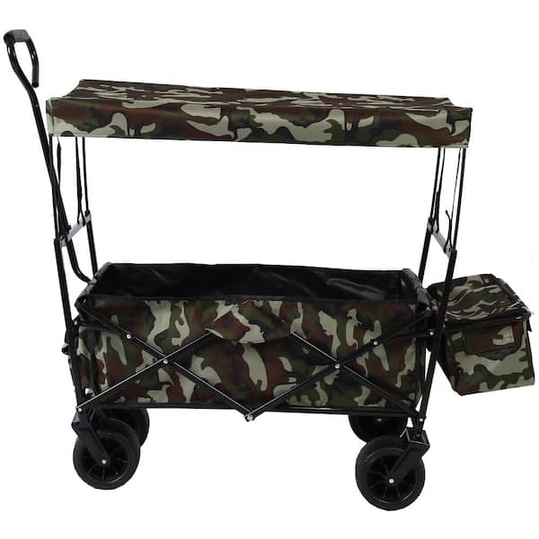 COOLSHARK Capacity 4 cu. ft. Foldable Fabric Garden Cart Utility Kids Wagon with Canopy Beach Cart with Big Wheels for Sand
