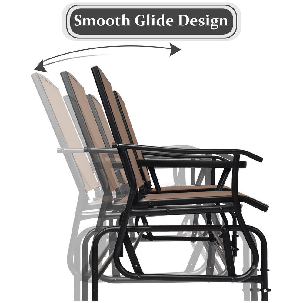Ergonomic Steel and Glass Outdoor Double Glider Loveseat in Brown