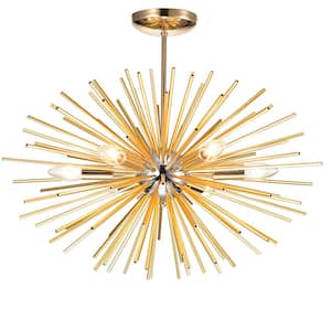 Phoebe 24.4 in W Sputnik Shiny Chrome and Frosted Brass 6-Light s Industrial Chandelier