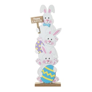30.75 in. H Wooden Easter Stacked Bunny Porch Decor