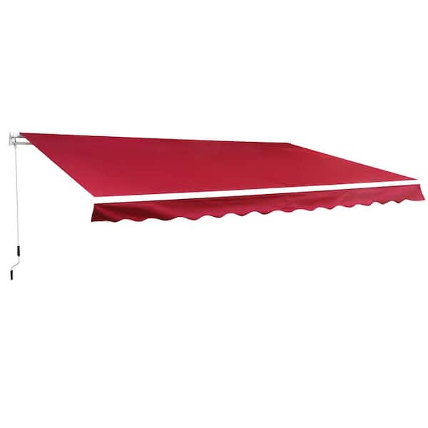 Outsunny 10 ft. x 8 ft. Manual Retractable Sun Shade Patio Awning with UV Protection and Easy Crank Opening Wine Red