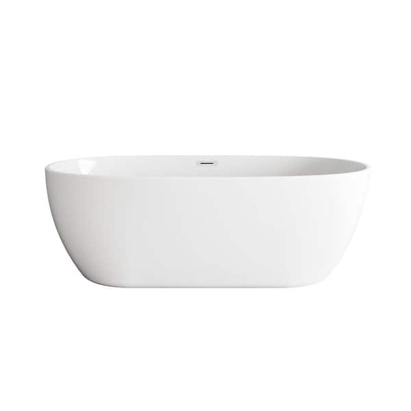 Timeless Home 70 in. x 33.5 in. Soaking Bathtub with Center Drain in Glossy White