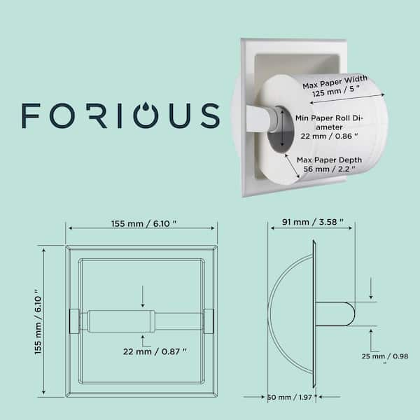 FORIOUS Bathroom Recessed Toilet Paper Holder Wall Mount Rear Mounting Bracket Included White in Bathroom HH0204W