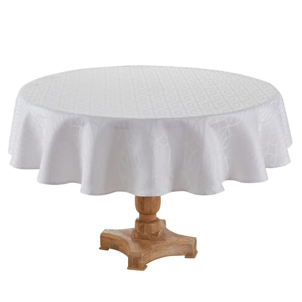 Teflon Branson Teflon Treated Jacquard Tablecloth, White, Tablecloth, (70 in. round)