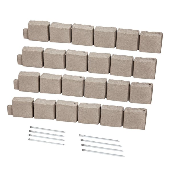 SVOPES 46.8 x 3.9 in. Brown Faux Stone Landscape Edging, Flexible Brick-Sized Garden Border with Anchoring Spikes Polyethylene
