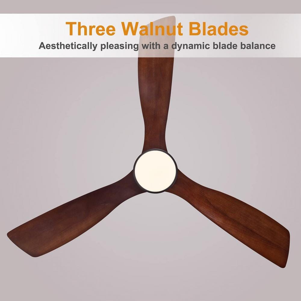 52" Black and Dark Wood-Grain Modern Ceiling Fan with Remote