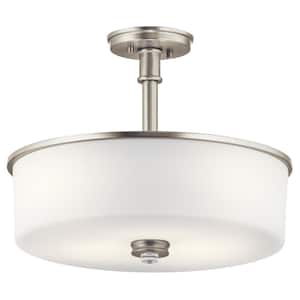 Joelson 3-Light Brushed Nickel Transitional Shaded Kitchen Drum Convertible Pendant Hanging Light to Semi-Flush