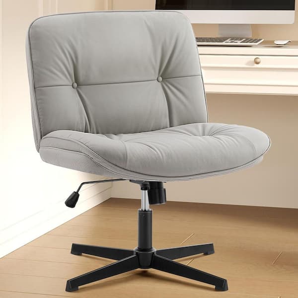 PU Leather Tilt Wide Seat Ergonomic Task Chair in Gray with Armless, Criss Cross Legged and No Wheels