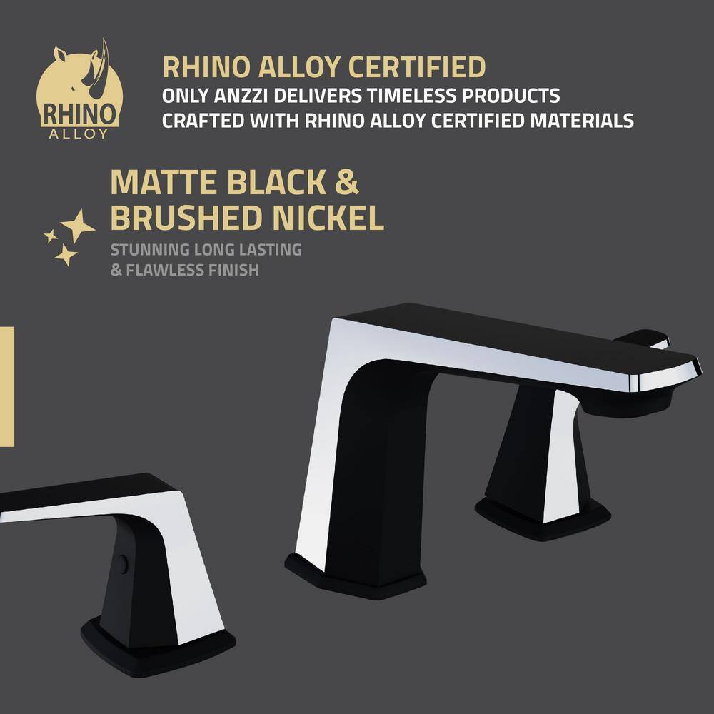 Matte Black and Chrome Widespread Bathroom Faucet with Pop-Up Drain