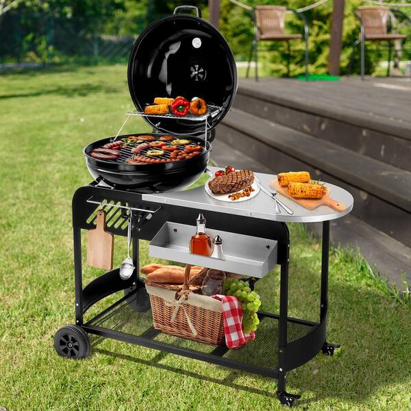 Barbeque Grill Portable Charcoal BBQ Grill With Double Side Tables