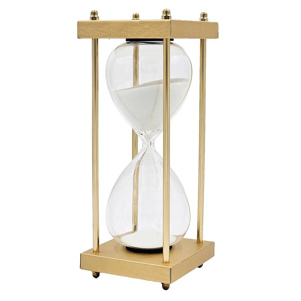 10 in. Gold and White 30-Minute Hourglass Sand Glass Timer Framed with Meta