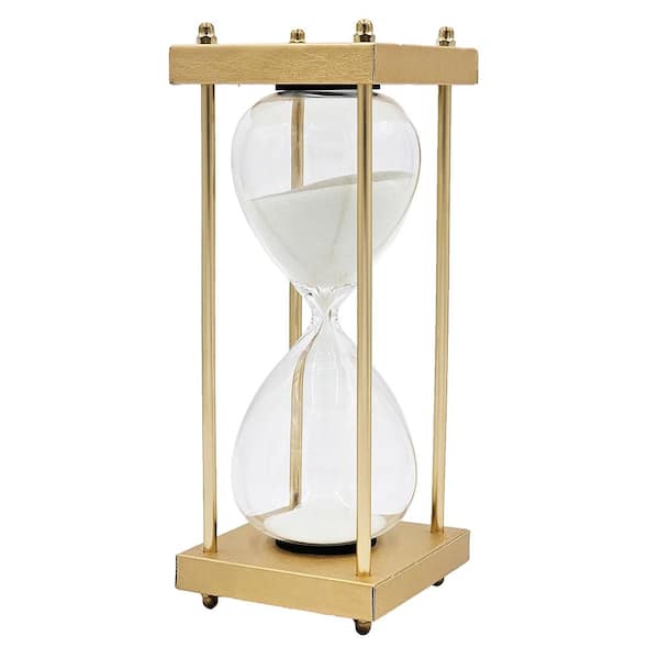 Unbranded 10 in. Gold and White 30-Minute Hourglass Sand Glass Timer Framed with Metal Stand