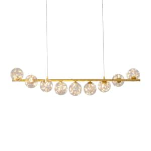 39. 3in. Gold Glass Globe Chandelier with 9 Integrated Led Light, Decorative Adjustable Pendant Light for Dining Room