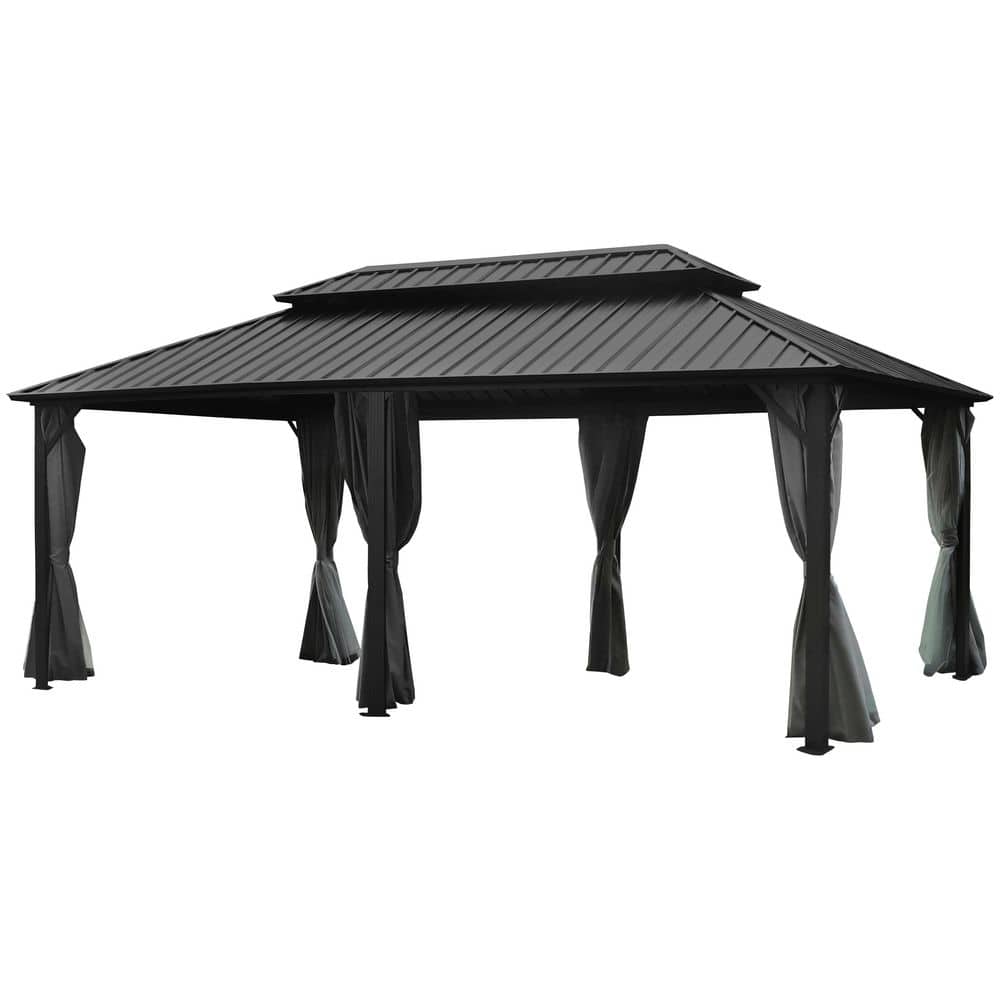 20 ft. x 12 ft. Aluminum Double Hardtop Gazebo with Grey Curtains and Netting price history on PriceWatchPro