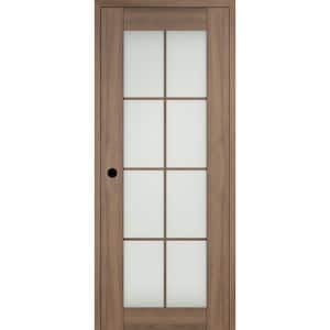 32 in. x 84 in. Vona Right-Hand 8-Lite Frosted Glass Pecan Nutwood Wood Composite Single Prehung Interior Door