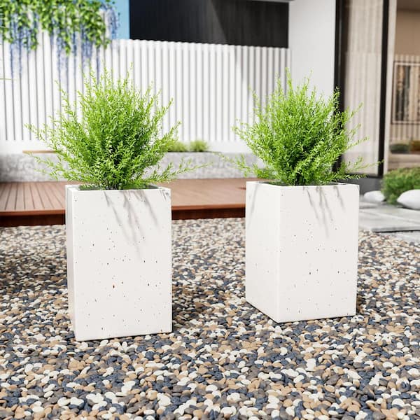 Lavonia 13.1 in. W x 20 in. H White Outdoor Concrete Rectangle Planter Box Set, Magnesium Oxide (MGO), Set ot 2