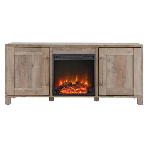 Meyer&Cross Chabot 58 in. Gray Oak TV Stand with Log Electric Fireplace ...