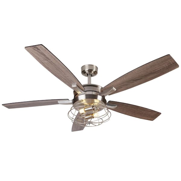 Industrial Ceiling Fan with 5 Blades, Cage Light Kit, Pull Chains & Reverse Airflow