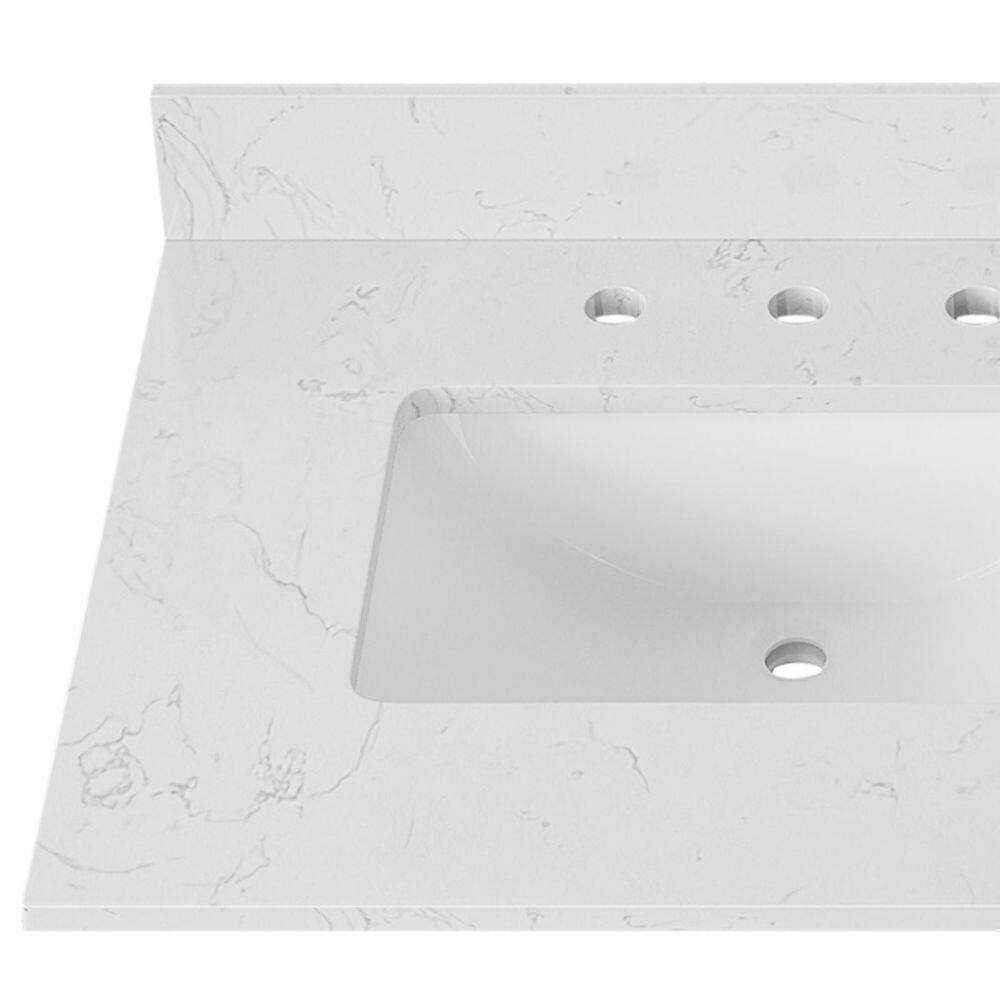 61'' White Engineered Stone Double Sink Vanity Top