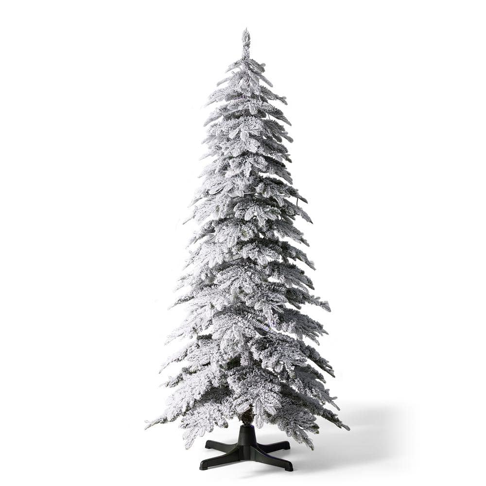 Glitzhome 7.5 ft. Pre-Lit Flocked Rotating Slim Spruce Artificial Christmas Tree with 400 Clear Lights