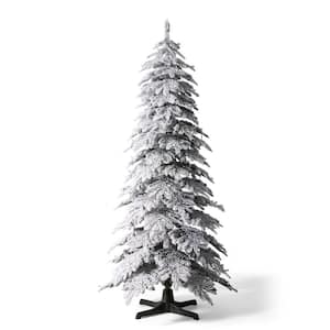 7.5 ft. Pre-Lit Flocked Rotating Slim Spruce Artificial Christmas Tree with 400 Clear Lights