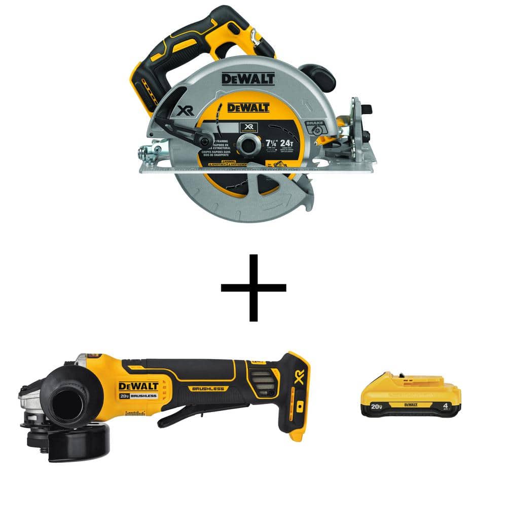 DEWALT 20V MAX XR Cordless Brushless 7-1/4 in. Circular Saw, 4.5 in.  Grinder, and (1) 20V 4.0Ah Battery DCS570BW413240 The Home Depot