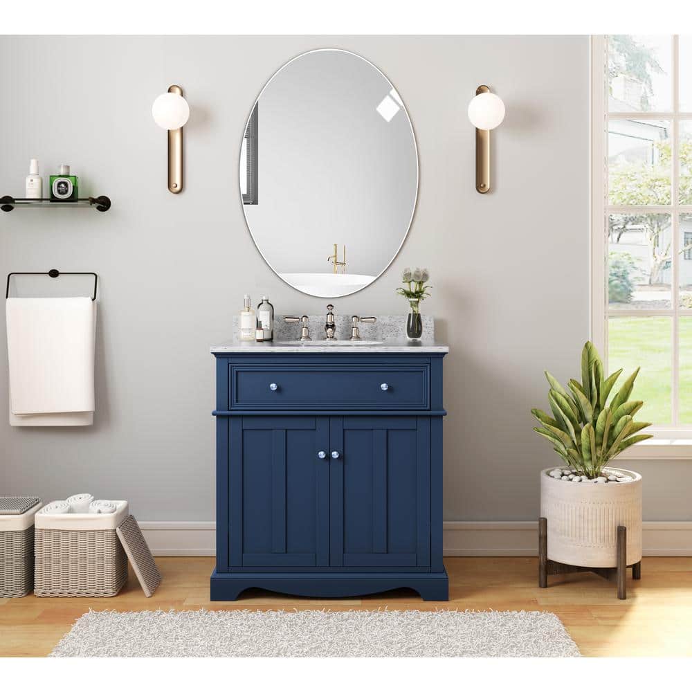 Home Decorators Collection Fremont 32 in. W x 22 in. D x 34 in. H Vanity in Navy Blue with Grey Granite Top