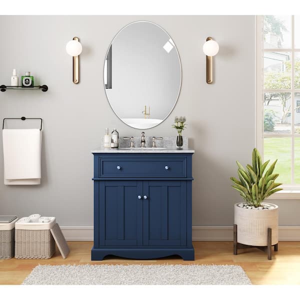 Home Decorators Collection Fremont 32 in. W x 22 in. D x 34 in. H Single  Sink Freestanding Bath Vanity in Navy Blue with Gray Granite Top  TJ-FTV3222BLU - The Home Depot