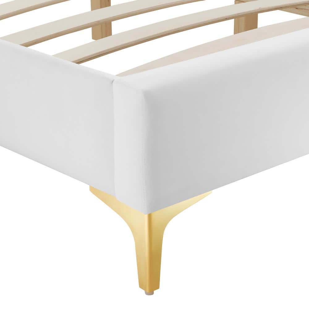 Sutton Queen Performance Velvet Bed Frame in Luxe White