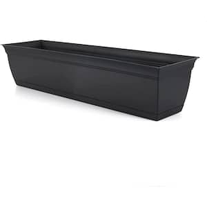 30 in. Black, Plastic Window Planter Indoor Outdoor Rectangular Plant Pot with Removable Saucer for Flowers, Herbs,