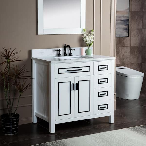 Millan 37 in.W x 22 in.D x 38 in.H Bath Vanity in White with Engineered stone Vanity Top in White with White Sink