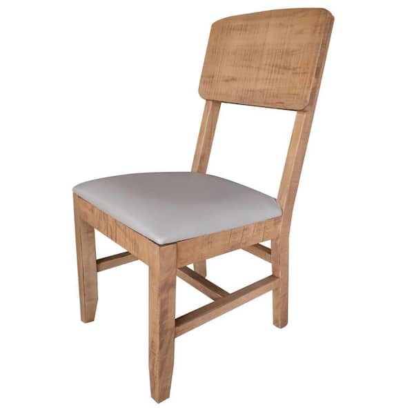Benjara Gray and Brown Faux Leather Wooden Frame Dining Chair (Set of 2)