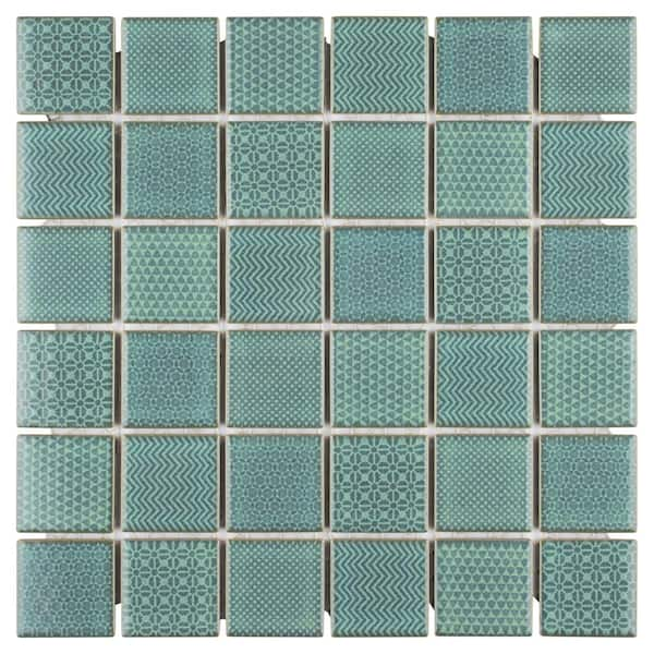 Merola Tile Celadon Emerald 11-5/8 in. x 11-5/8 in. x 6mm Porcelain Mosaic Tile