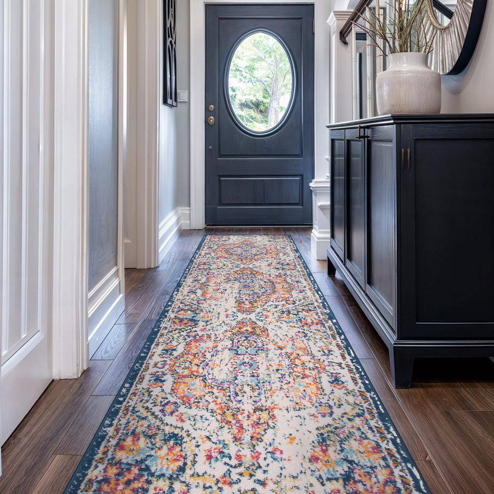 Multi-Color Distressed Bohemian Medallion Runner Rug 2'7" x 8'
