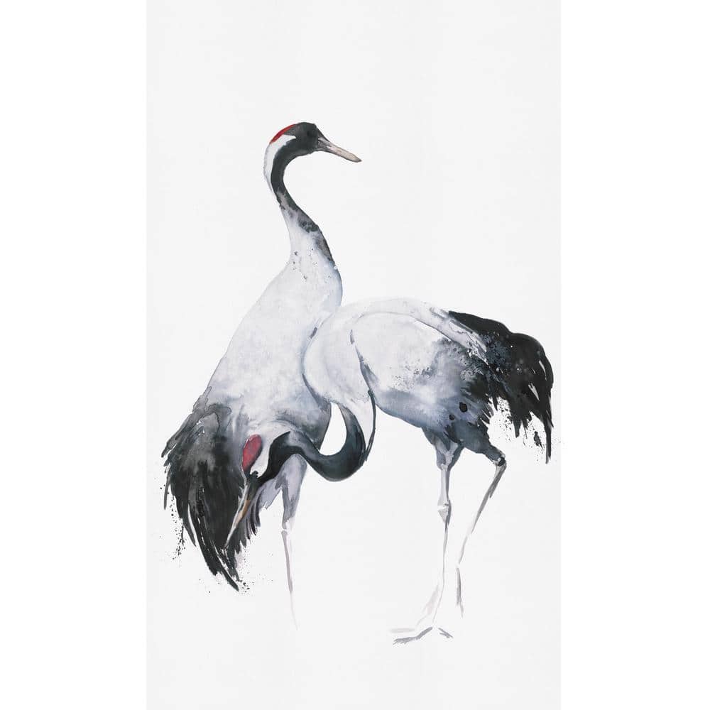 Kumano Collection White/Black Two Painted Crane 3-Panel Wall Mural 8.8 ft. 