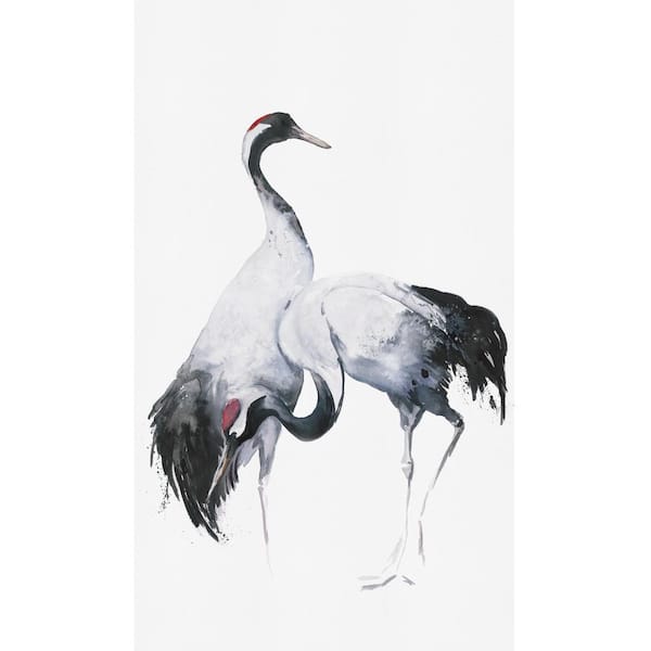 Unbranded Kumano Collection White/Black Two Painted Crane 3-Panel Wall Mural 8.8 ft. H x 5.2 ft. W