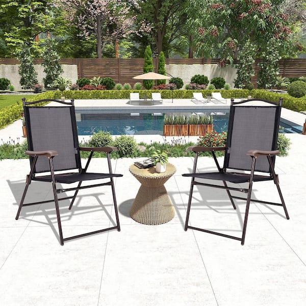 ANGELES HOME Patio Folding Sling Outdoor Dining Chair in Black with Durable Steel Frame and Weather-Resistant Textile Fabric Set of 2