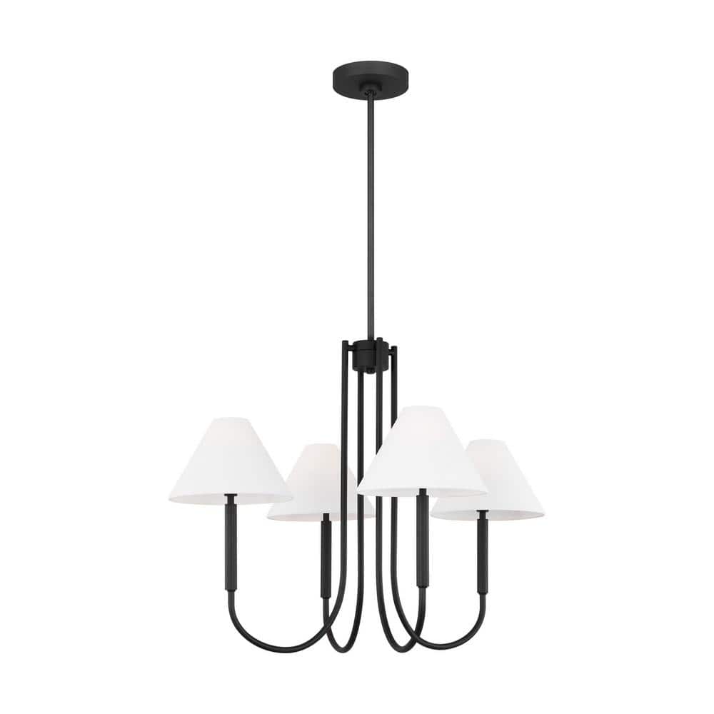 Midnight Black 5-Light Chandelier with White Linen Shades