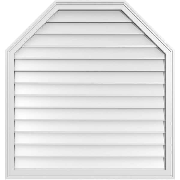 Ekena Millwork 38 in. x 40 in. Octagonal Top Surface Mount PVC Gable Vent: Decorative with Brickmould Frame