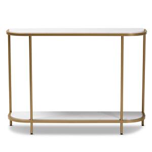 Dominic 44 in. White/Gold Standard Rectangle Marble Console Table with Storage
