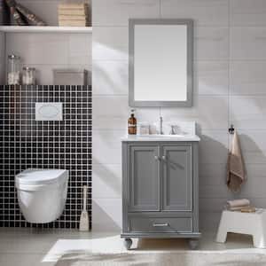 Melissa 24 in. W x 22 in. D Bath Vanity in Grain Gray with Carrara White Engineered Stone Vanity Top with White Sink