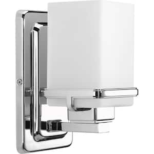Metric Collection 1-Light Polished Chrome Etched/Painted White Inside Glass Coastal Bath Vanity Light