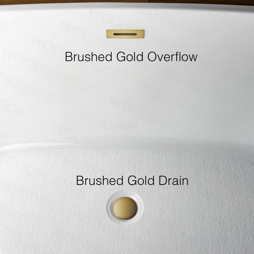 59'' White Acrylic Freestanding Rectangular Bathtub with Brushed Gold Trim