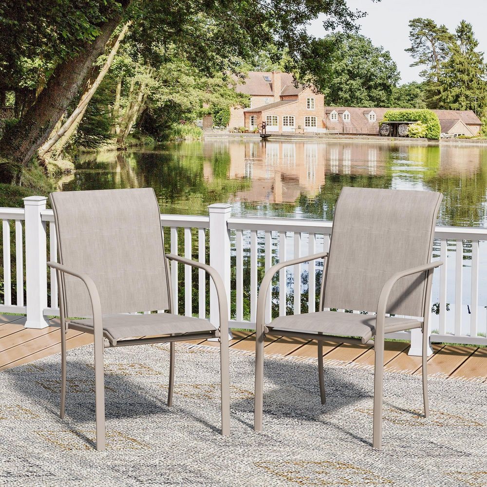 2-Piece Stackable Outdoor Dining Chairs with Rust-Resistant Metal Frame and Breathable Textilene Fabric in Sandshell price history on PriceWatchPro