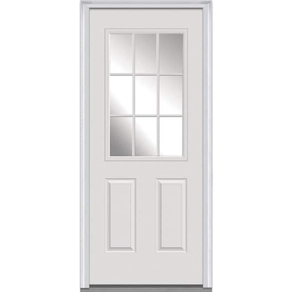 MMI Door 30 in. x 80 in. Clear Right-Hand 1/2 Lite 2-Panel  Classic Primed Fiberglass Smooth Prehung Front Door