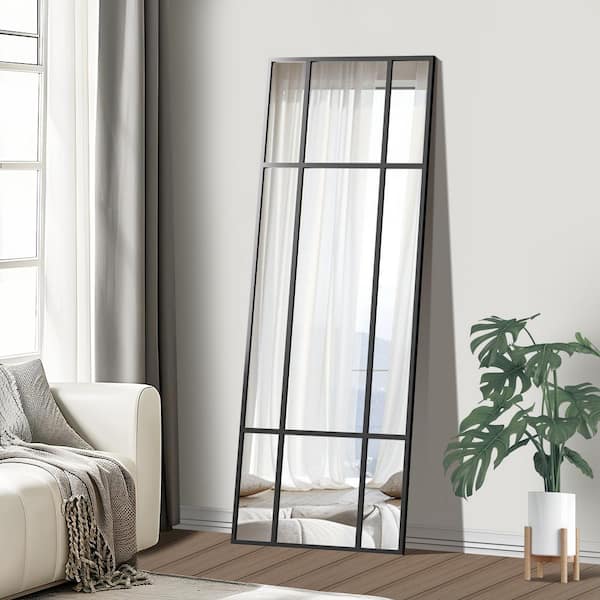 Dovelina 24 in. W x 63 in. H Large Rectangle Metal Black Grid Framed Modern Wall Mirror Standing Mirror