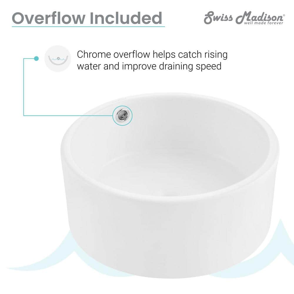 Monaco 16.5" Round Matte White Ceramic Vessel Sink