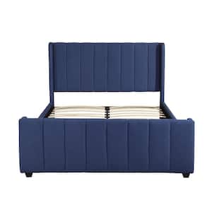 Antoinette Traditional Queen-Size Navy Blue Fully Upholstered Bed Frame